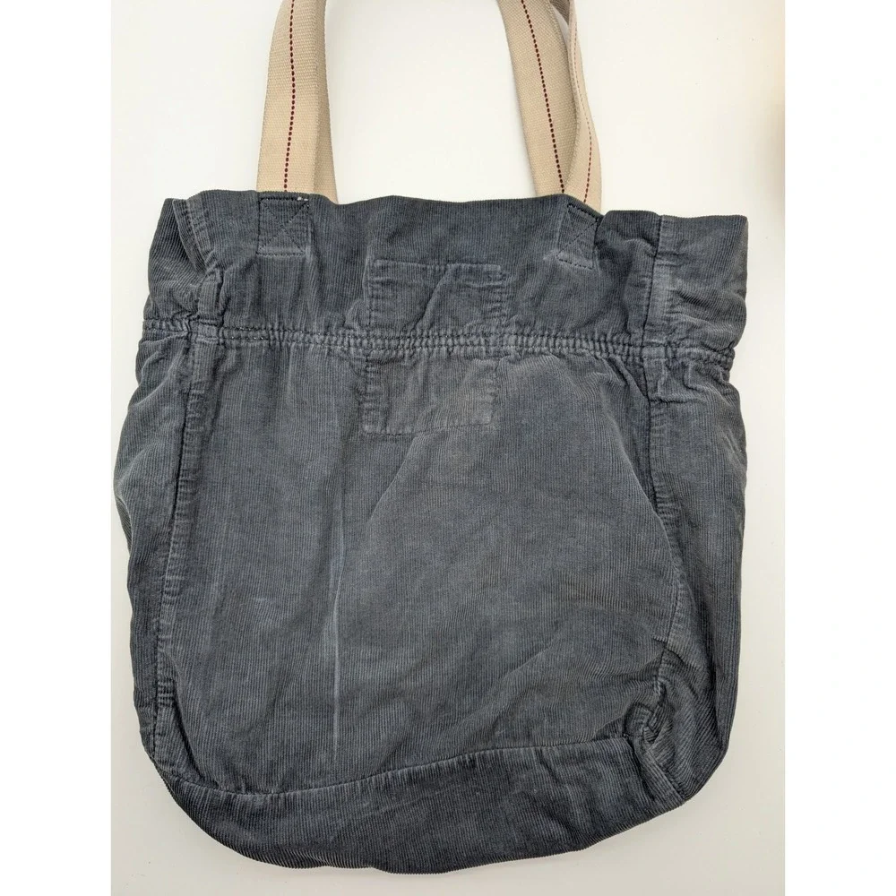 Hollister California Grey Corduroy Tote Bag Canvas Logo Patch Cinched Top